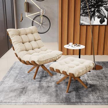 Imagem de Poltrona com Puff Giratório Costela Suede Base de Madeira MA30 M11 - D'Rossi