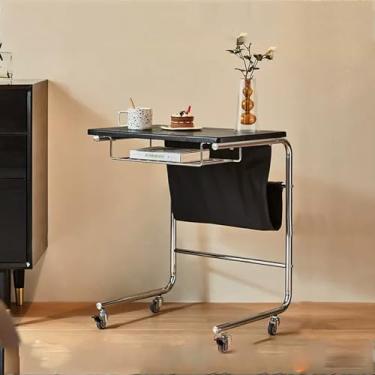 Imagem de Mesa de canto em forma de C com compartimento de armazenamento para sofá - Mesa lateral de lanche deslizante sob o sofá - Mesas C modernas para móveis de sala de estar