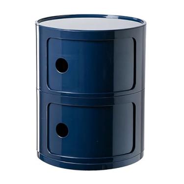 Imagem de Mesa de cabeceira redonda com gaveta e portas deslizantes – pequena mesa de cabeceira para sala de estar, quartos, banheiro, armário de mesa redonda estreito para organização de armazenamento