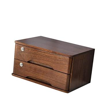 Imagem de Armário de arquivo - Organizador de mesa de madeira maciça com trava - Caixa de armazenamento de recibos A4 para escritório em casa - Armário de gaveta de mesa de madeira