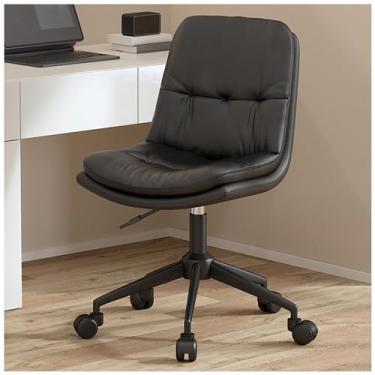 Imagem de Cadeira de escritório giratória sem braços com altura ajustável - Cadeira de mesa ergonômica de couro para escritório em casa - Cadeira de computador com rodinhas com assento estofado