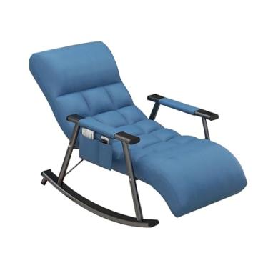 Imagem de Cadeira de balanço para berçário, cadeira reclinável azul com encosto para os pés e almofada ajustáveis, tecido de patchwork aconchegante para quarto de bebê e assentos confortáveis