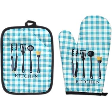 Imagem de Kit Luva Térmica + Pegador/Descanso de Panela Para Cozinha de Poliéster Para Manusear Panelas Travessas e Formas Quentes Para Forno Fogão e Churrasqueira de Segurança Cooks Xadrez, Sortido