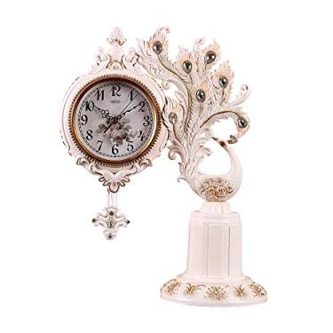 Imagem de Relógios de mesa de plástico criativo relógio de mesa simples grande ornamento de mesa alimentado por bateria relógio de mesa de um lado 18,1 polegadas (algarismos arábicos) relógio de pé (cor: branco