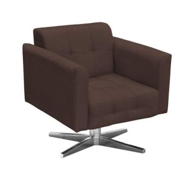 Imagem de Poltrona Decorativa Elisa Suede Marrom com Base Giratória em Aço Croma