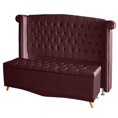 Imagem de Kit De Quarto Cabeceira De Cama Box E Calçadeira Baú Toquio Casal Queen 160 Cm Suede Bordo Do Lar Móveis E Decoração