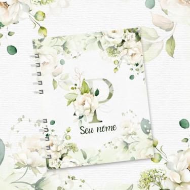 Imagem de Caderno A5 Floral Personalizado com Nome e Inicial, Caderno de Anotações sem Pauta, Caderneta Capa Dura, Caderno Espiral 96 Folhas para Estudos e Organização (P,SIMPLES)