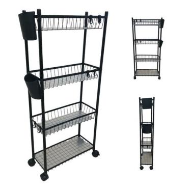 Imagem de Carrinho 4 Prateleira Organizador Multiuso Banheiro Higiene Ganchos E 