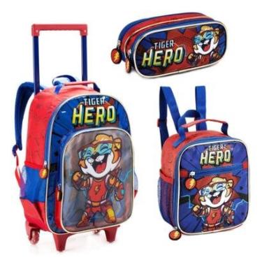 Imagem de Kit Mochila Rodinhas Tigre Hero Animais Lancheira Estojo Infantil Escolar Denlex-Masculino