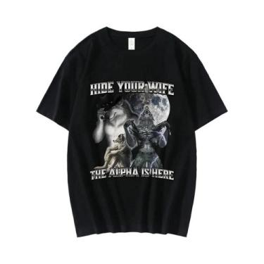 Imagem de Camiseta Masculina E Feminina Com Meme De Lobo Engraçado, Camiseta Cas