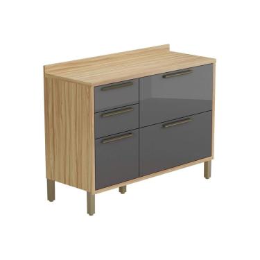 Imagem de Gabinete p/ Pia Cozinha Balcão c/ Tampo Syrah c/ 2 Portas e 3 Gavetas 120cm Amendoa/Chumbo - Ronipa