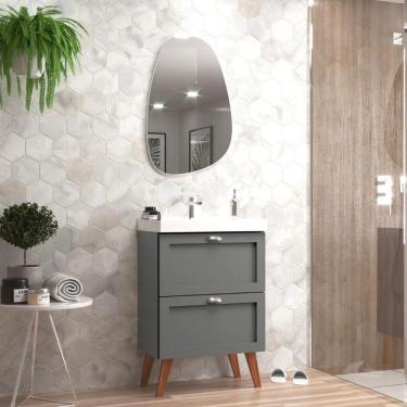 Imagem de Gabinete Para Banheiro Com Cuba E Espelho Organico 60cm Retro Mdf Grafite Milano - On Móveis
