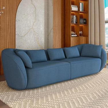 Imagem de Sofá 4 Lugares 292cm Orgânico Pé Madeira Yume Linho Azul Z55 - Mpozenato