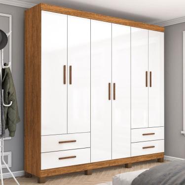 Imagem de Guarda-Roupa Casal Mondo 6 Portas 4 Gavetas com Pés Cinamomo/Branco - Pnr Móveis