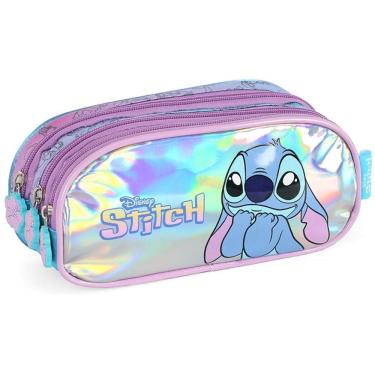 Imagem de Estojo Triplo Escolar STITCH Holografico Azul Luxcel