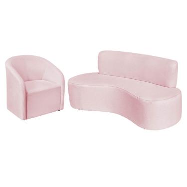 Imagem de Kit Sofá Curvo Amsterdã 140cm E Poltrona Luiza Max Suede Rosa Bebê
