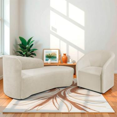 Imagem de Kit Sofá Curvo França 160cm Ld. E Poltrona Luiza Max Conforto, Elegância E Design Moderno Bouclé Bege