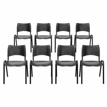 Imagem de Kit 8 Cadeiras Iso Fixa Empilhável Reforçada para Recepção, Escritório, Igreja Cor Preta - Combo Stock