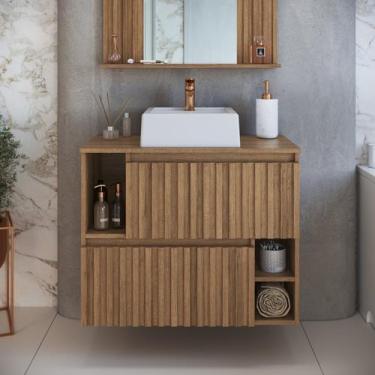 Imagem de Gabinete de Banheiro Suspenso 75cm Luiza com 2 Portas Basculante com C