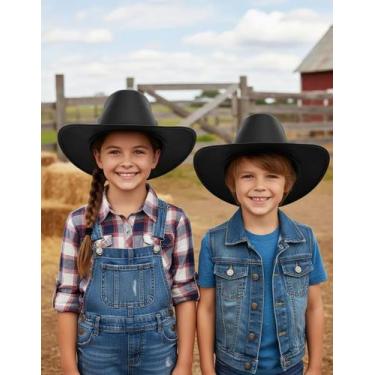 Imagem de Chapeu Infantil de Couro Legítimo Cor Preto Unissex Estilo Americano L