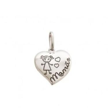 Imagem de Pingente Prata Coração Desenho Menina Escrito Mamãe
