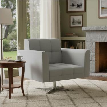 Imagem de Poltrona Sala Decorativa Elisa Base Giratória Cromada Sintético Cinza D03 - D'Rossi