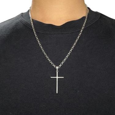 Imagem de Kit Corrente Tijolinho com Pingente Cruz Prateado e Dourado Aço Inox F