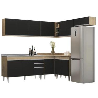 Imagem de Armário de Cozinha Modulado de Canto 7 Peças Cp24 com Pia Inox Castanh