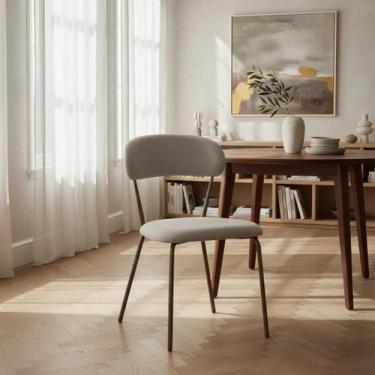 Imagem de Kit 2 cadeiras jantar tecido boucle off white tubo champagne - AÇO NOB