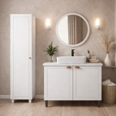 Imagem de Conjunto para Banheiro com Espelho, Balcão e Armário Pérola Yescasa Branco