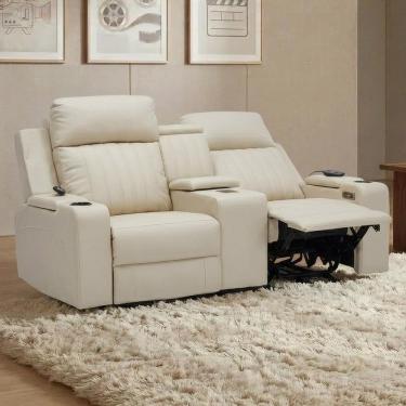 Imagem de Poltrona Reclinável Cinema 2 Lugares Baú Usb Pu Moscou Sint Bege Z57 - Mpozenato