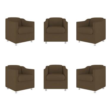 Imagem de Kit 6 Poltronas Decorativas Tilla Para Sala De Espera Suede Marrom Balaqui Decor