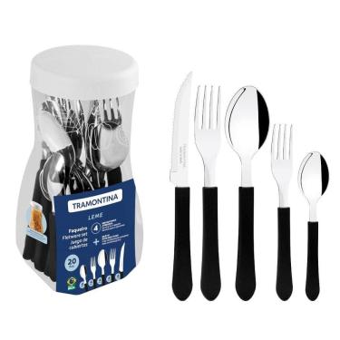 Imagem de Faqueiro Tramontina Leme Aço Inox E Polipropileno Preto 20 Peças