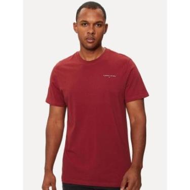 Imagem de Camiseta Tommy Jeans Masculina Slim Linear Chest Vermelho Escuro-Masculino