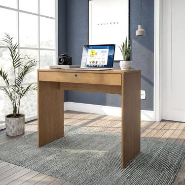 Imagem de Mesa Escrivaninha Conquista 1 Gaveta Compacta em MDF 90 cm Amadeirado para Quarto e Escritório