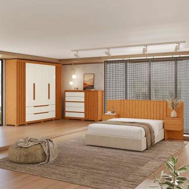 Imagem de Conjunto Quarto Casal Guarda Roupa Doble Cômoda Duetto Cabeceira Olinda 7 Portas de Bat...