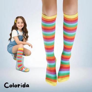 Imagem de Par de Meias 3/4 Infantil Divertida Colorida Fofa Gata - Vários Modelo