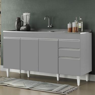 Imagem de Balcão de Cozinha com Pia Inox 150cm Marrocos Cinza         - Lumil