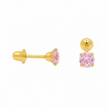 Imagem de Brinco em Ouro 18K com Zircônia Redonda Rosa Claro - Par - Justino Rib