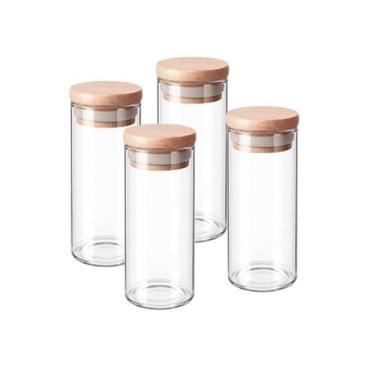 Imagem de Kit 4 Frasco Recipiente Multiuso Vidro 320ml tampa de bambu Organizado