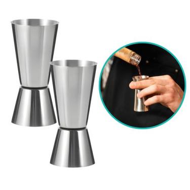 Imagem de Kit 2 Dosador Duplo Inox Copo Medidor Bebida Bar 25/50ml - CLICK HOUSE
