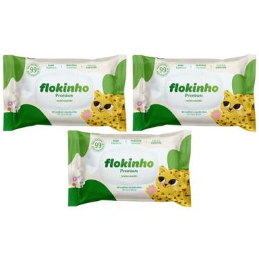 Imagem de Kit 3 Lenços Umedecidos Flokinho Premium Recém Nascido 50un