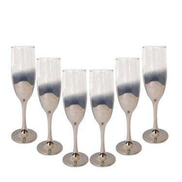 Imagem de Conjunto Taças de Vidro p/ Champagne de Base Prateada 170ml - CIM