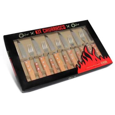 Imagem de Kit Oxford Talheres para Churrasco Aço Inox 12pçs Braseiro