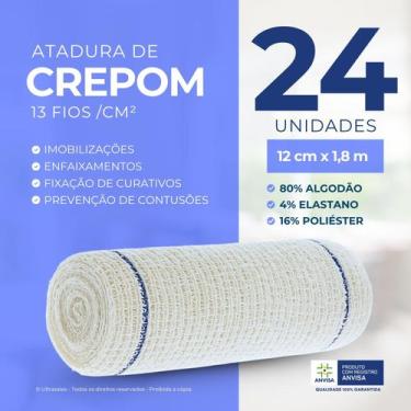 Imagem de Atadura Crepom Faixa Bandagem Elástica 12cmx1.8m Kit 24 Un - TEXMED
