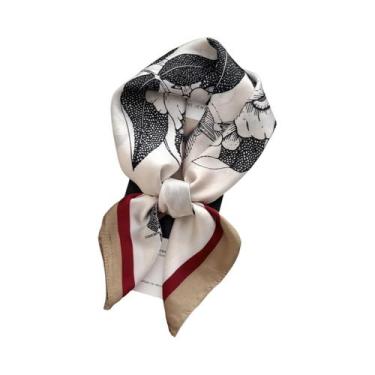Imagem de Lenço Quadrado De Cetim Macio Com Estampa Floral Para Mulheres, Faixas