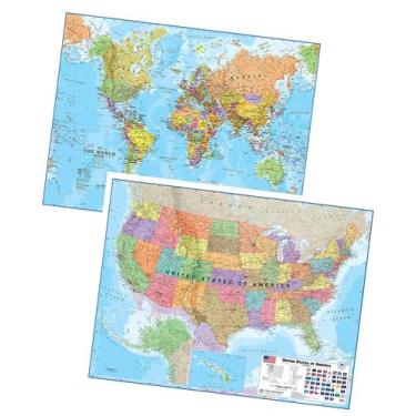 Imagem de Pack de Mapas Maps International: Mapa-Múndi e Mapa dos EUA Plastifica