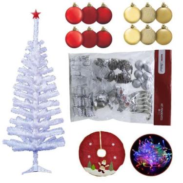 Imagem de Árvore De Natal Branca 90cm 90 Galhos Decorada Com 75 Enfeites Decoraç