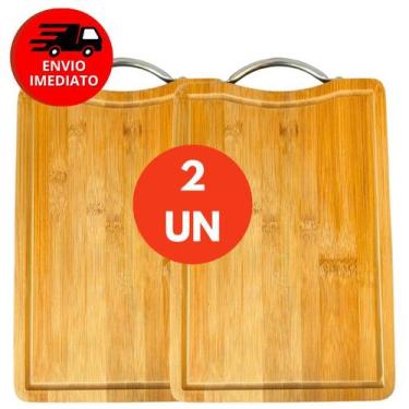 Imagem de Tábua De Corte Com Alça para Carne Madeira Bambu Retangular 33cm Churr