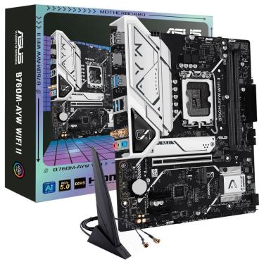 Imagem de Placa Mãe Asus B760M-AYW Wi-Fi II com DDR5, Pcie 5.0, Bluetooth 5.2, 4x SATA 3, 4x USB 3.2 Gen 2, 128GB e Micro ATX